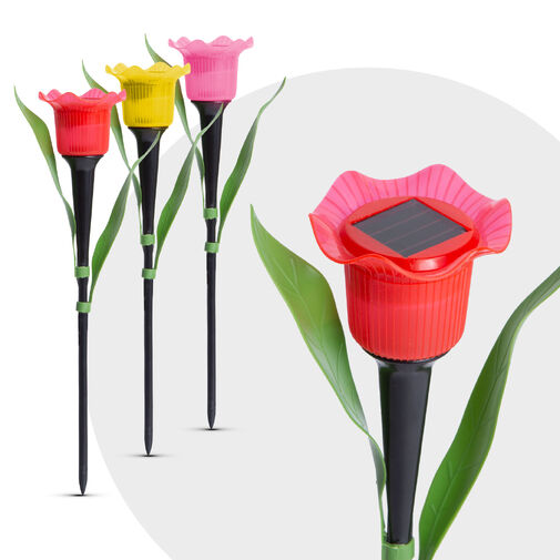 11750 • LED-es szolár tulipánlámpa - sárga / piros / rózsaszín - 31 cm - 12 db / kínáló