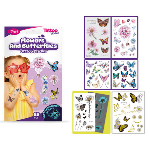 TY50274 • Pillangók és virágok tetoválás matrica szett - 65 db / csomag