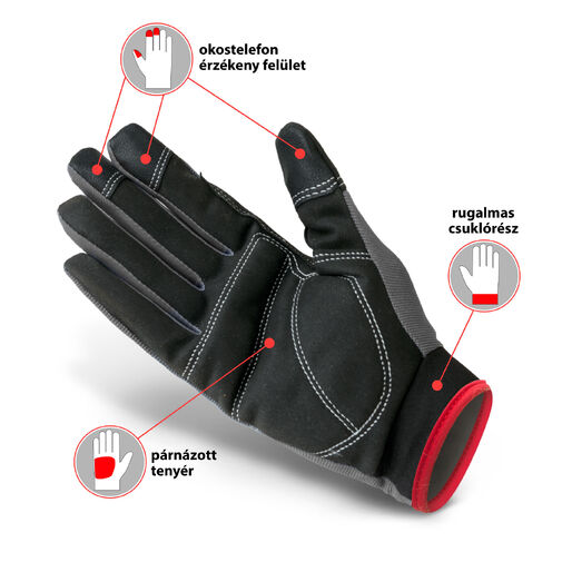 10267M • Munkavédelmi kesztyű tépőzárral - kapacitív ujjheggyel
