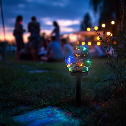 11709 • Leszúrható szolár lámpa - gömb alakú - színes - 10 x 10 x 26,5 (+12,5) cm