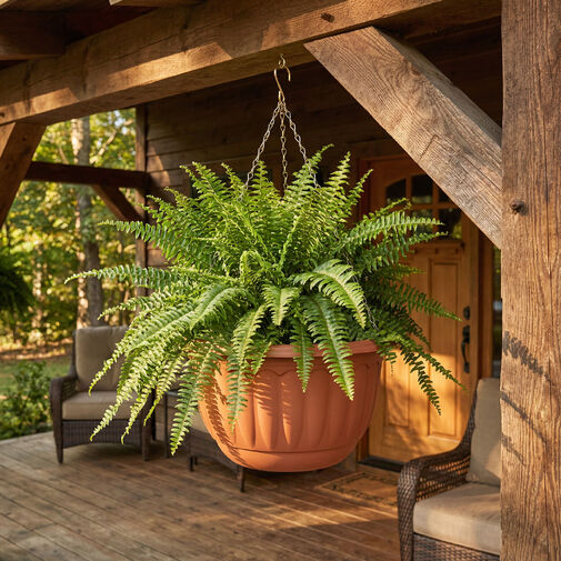 11993 • Műanyag függesztett cserép lánccal -  terrakotta - 30 x 18 cm