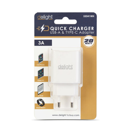55041WH • Hálózati Adapter USB + Type-C PD20W gyorstöltéssel - fehér