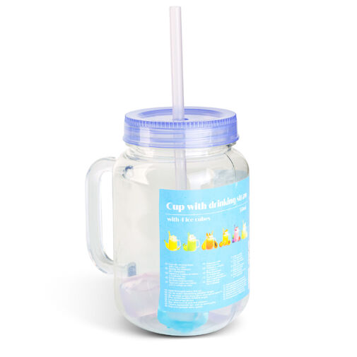 57160S • Szívószálas pohár - lila - 4 db hűthető jégkockával, 550ml,  17 x 7.5 x 13.5 cm