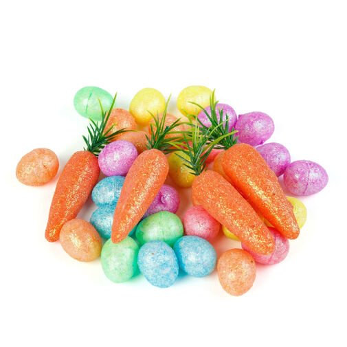 57951 • Húsvéti dekoráció - szivacs - csillámos - tojás, répa - 36 db / csomag