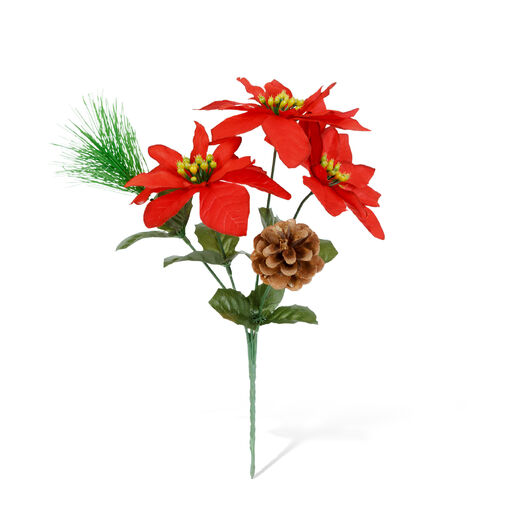 58857 • Mikulásvirág dekoráció – 3 virággal, tobozzal – sötétpiros – 34 cm
