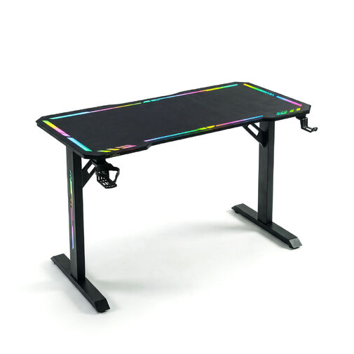 BMD1129BK • Gamer asztal - 120 x 60 x 75 cm - RGB LED, USB, pohártartó, fejhallgató tartó, 5 mm üveg - fekete